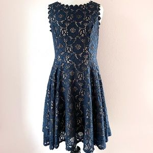 City Studios Navy Blue and Nude Lace Party Dress